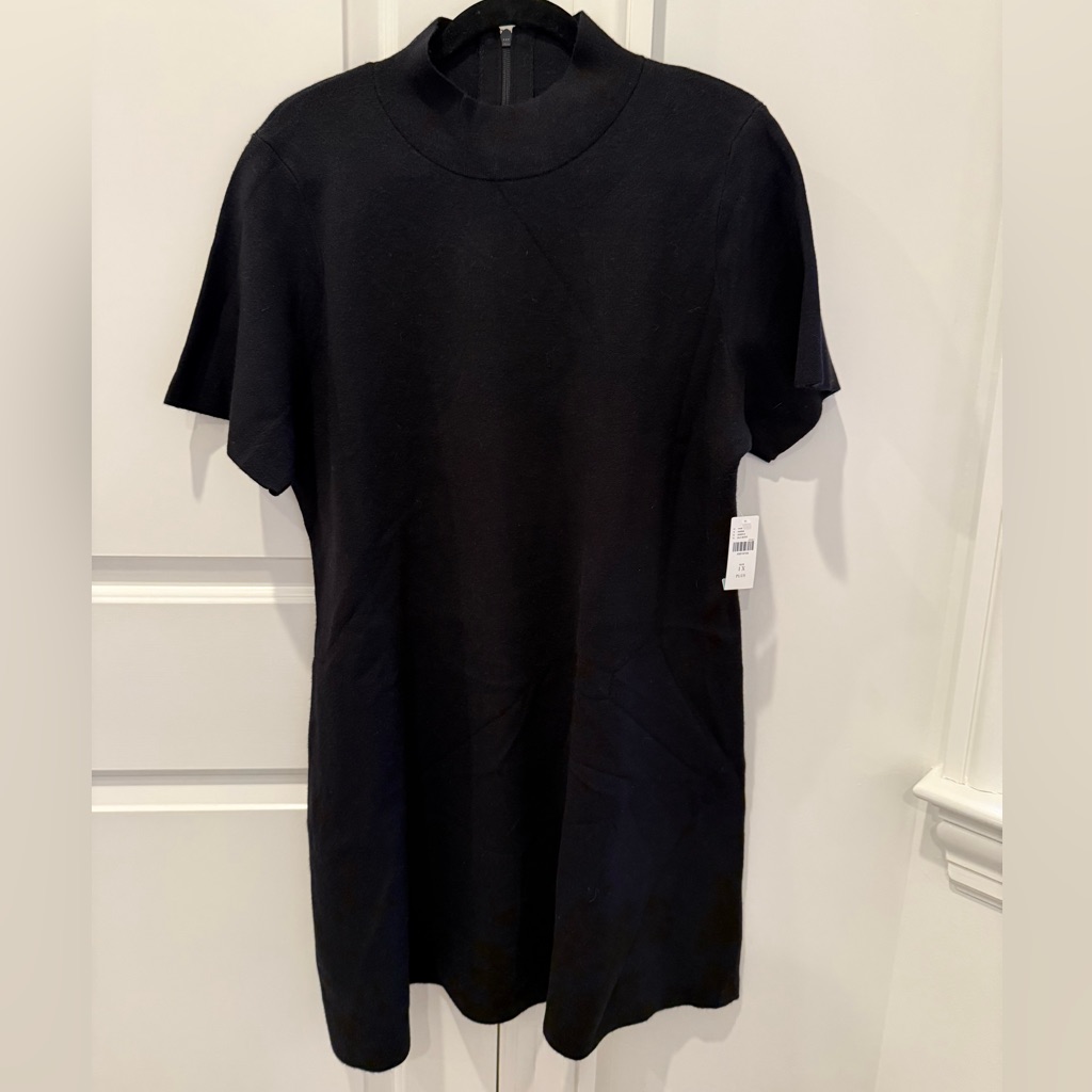 Anthropologie Nina Short-Sleeve Mock-Neck Mod Sweater Mini Dress 1x Black Nwt